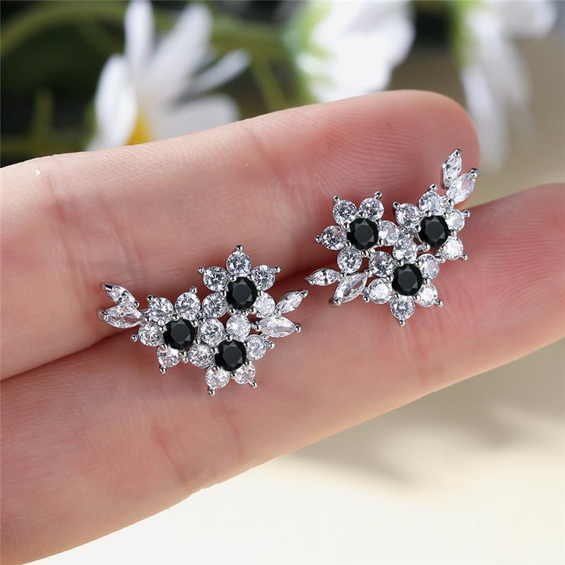 Luxury Female Crystal Green Flower Stud Earrings Vintage Zircon Round Wedding Jewelry For Women