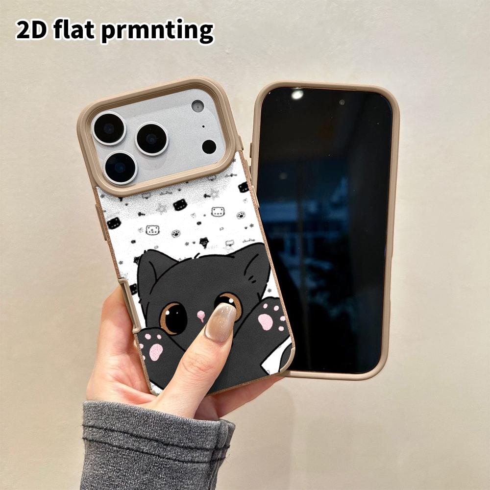 Phone Case: 2D Flat Lambskin Suitable for iPhone 18 17 16 15 14 13 Pro Film Protective Case,little Black Cat, Christmas and Halloween Gift
