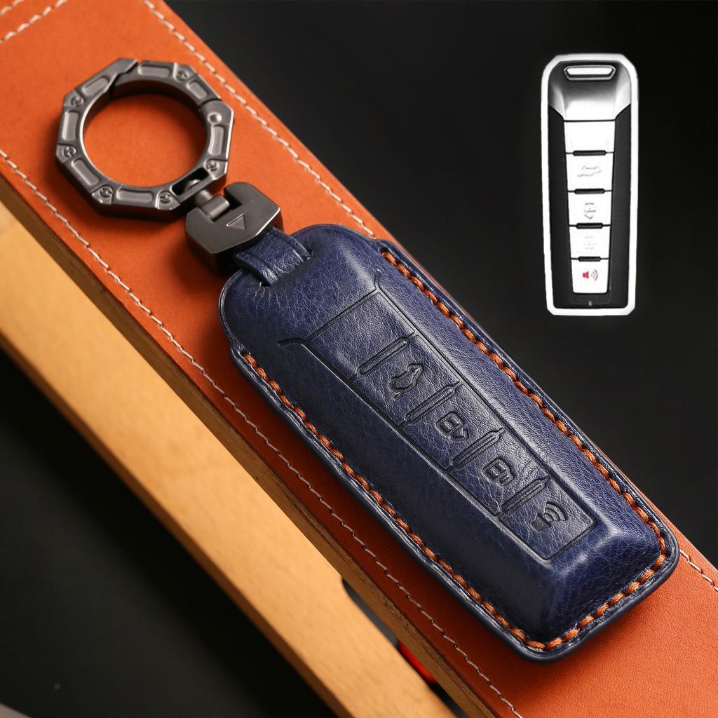 4 Botton Genuine Leather Auto Key Fob Remote Cover Case Fit For Wey Mocha Coffee 01 Tank 300 Tank300 Coffee01 Coffee1 Key Ring Auto Accessories