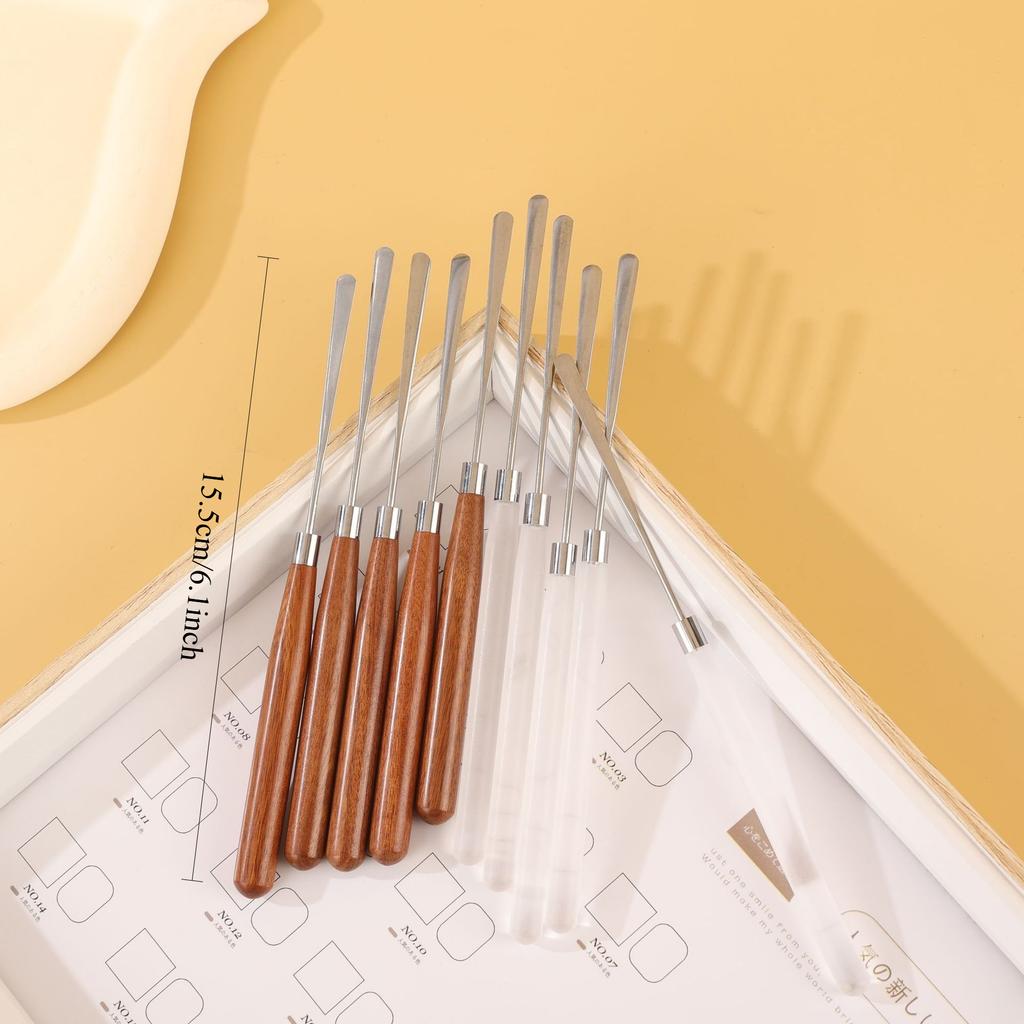 1Pc Stainless Steel Stick with Wooden Handle for Mixing and Stirring Nail Polish Gel and Foundation Color Mixing Stick