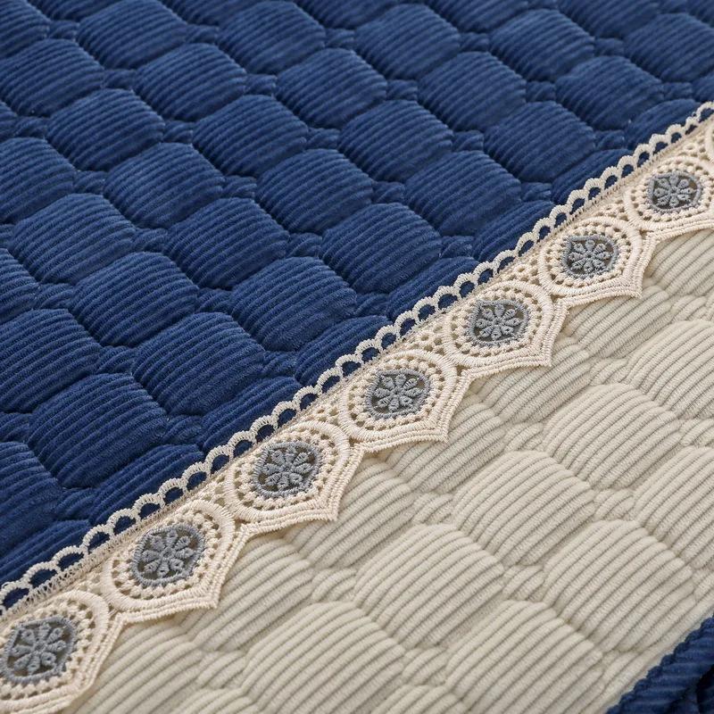 Dickes warmes Plüsch-Sofakissen, Europa, Winter, rutschfestes Kissen, modernes Gitter-Sofatuch, weißes Sofabezug mit breiter Kante und Spitze, für Wohnzimmer