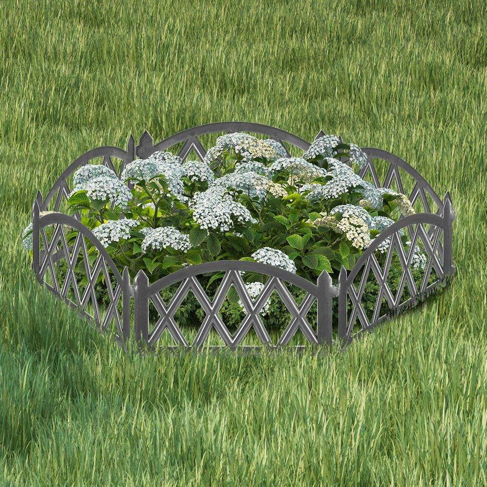 6x Plastic Garden Fence Gray Border Palisade Edging Lawn 3m