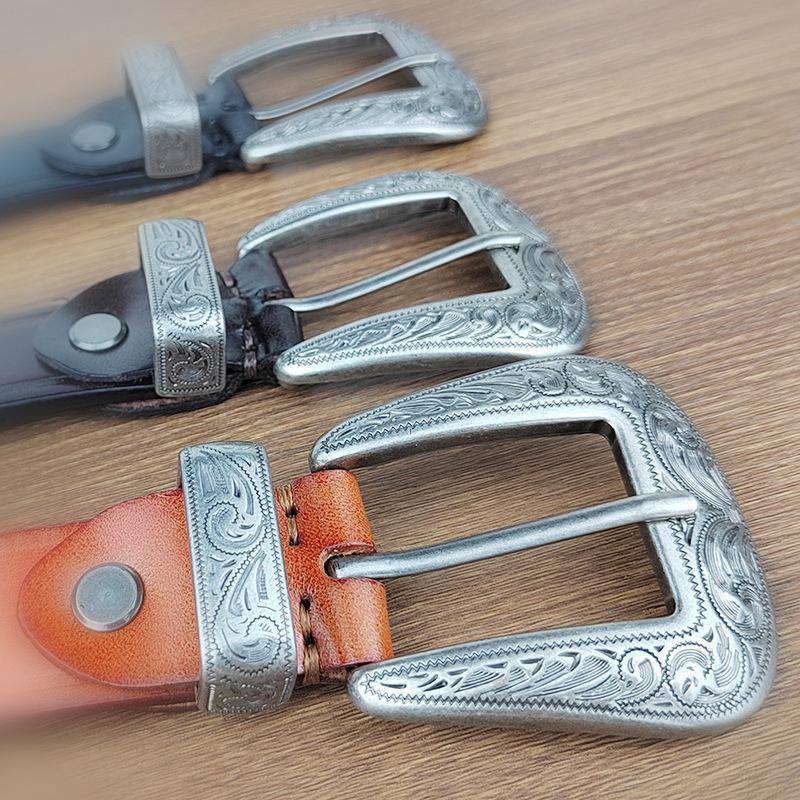 Women'S Trend Ethnic Style First Layer Cowhide Silver-Plated Pin Buckle Casual Leather Personalized Belt Jeans Belt Skirt Belt