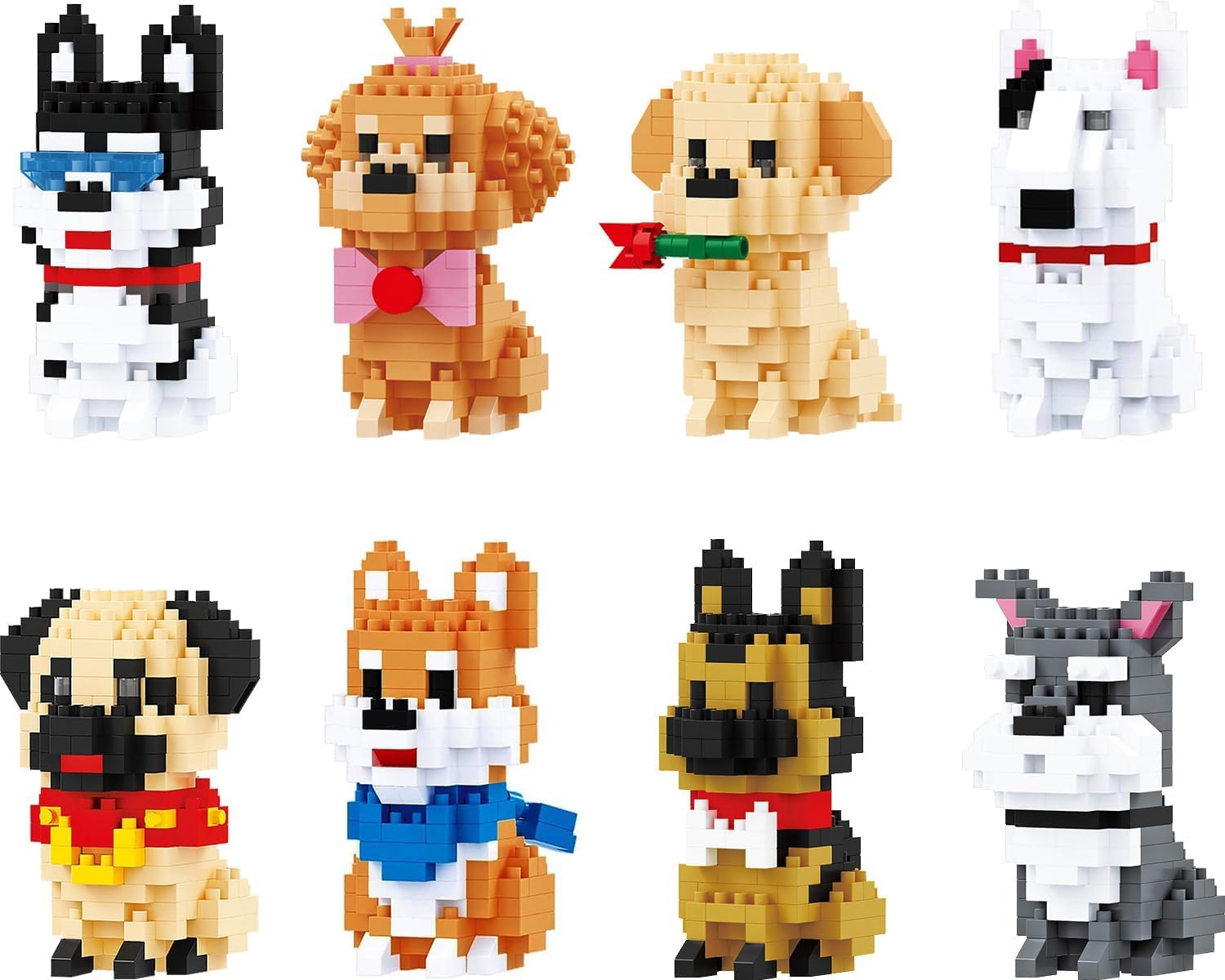 

SeaRain Dog Building Blocks, Set of 8, Miniature Animal Building Blocks, Doggies, for Kids and Adults, DIY, Assembly, Gift