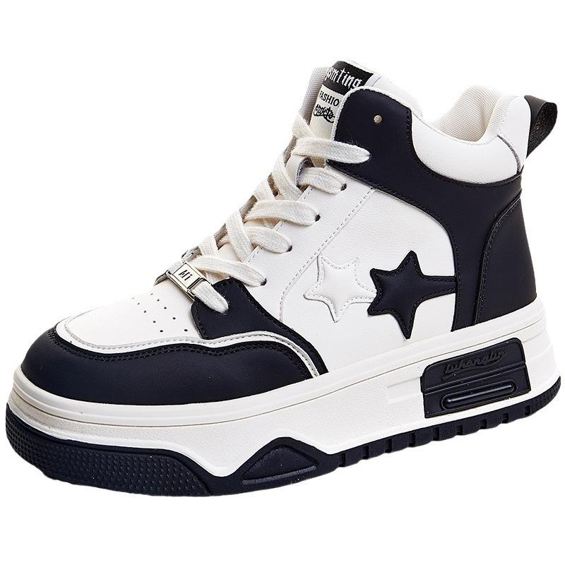 High-top Women Ins Autumn and Winter New Versatile Leather Platform Casual Board Shoes Gaobang Sports Shoes