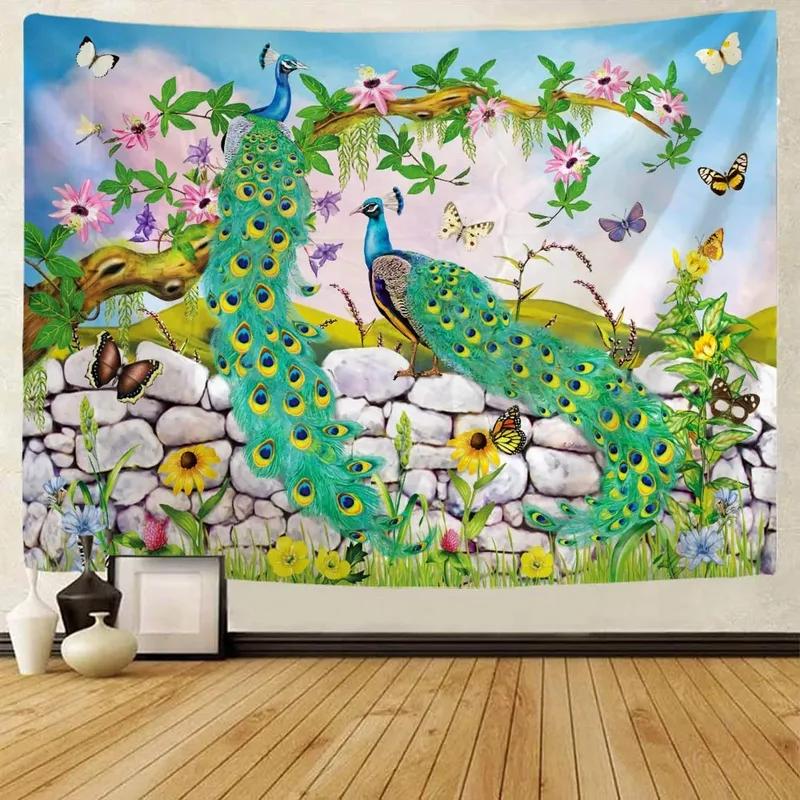 Peacock Trees Oil Painting Style Pattern Tapestry Home Wall Decoration Tapestry Bedroom Living Room Tapestry