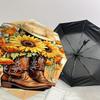 Cowboy Boots with Sunflowers Umbrella- Western Style Cowboy Hat and Boots for Men Women - Festival Gift Idea - Outdoor Rain Umbrella with Au