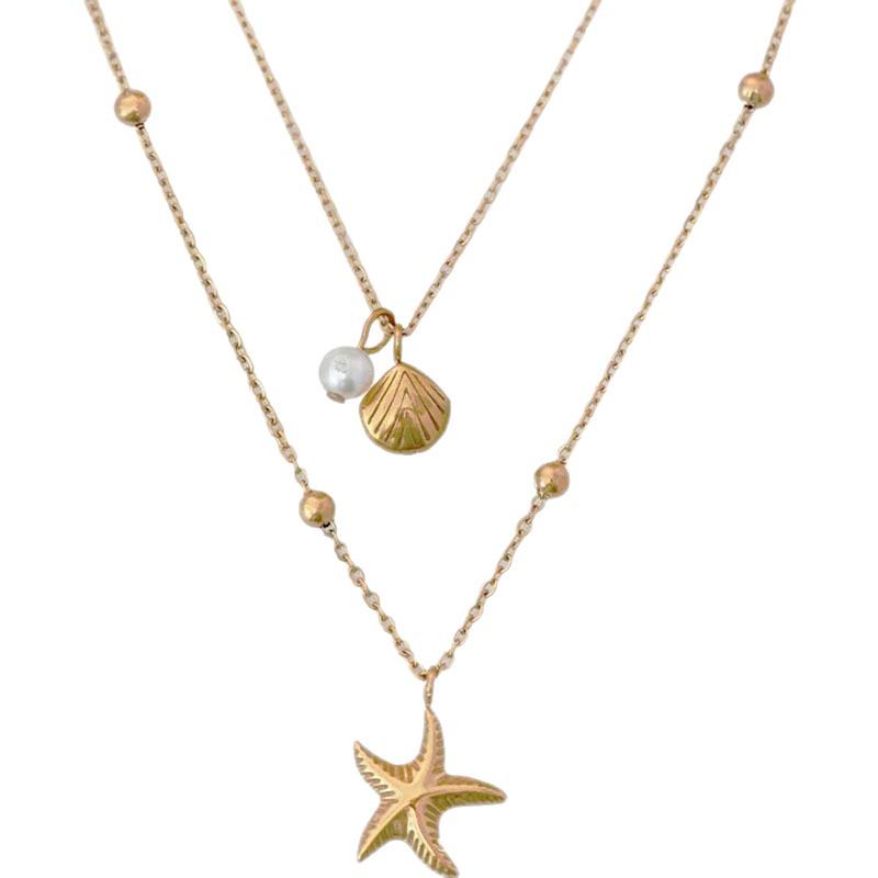 Starfish Shell Pearl Pendant Necklace - Light Luxury Cold Style Clavicle Chain for Women