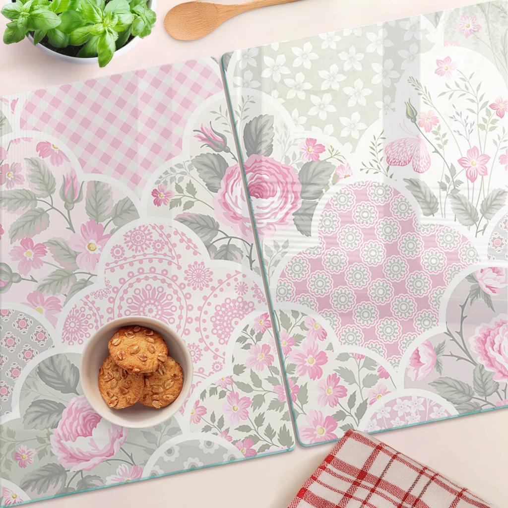 Multifunctional Decorative Glass Cutting Boards Kitchen Roses and Ornaments 2X40X52 Cm