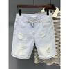 Men's American Retro Ripped Denim Shorts - Light Color, Loose Fit, Trendy, Plus Size, Perfect for Summer.