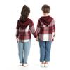 Children's Autumn Winter Plaid Fleece Hooded Long Sleeve Jacket, Casual Fashion Unisex Versatile Top for Older Kids