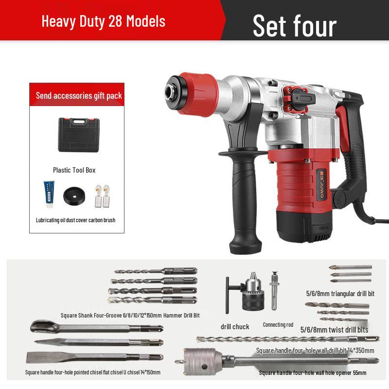 Dual-Use Electric Hammer & Pickaxe: Multi-Function High-Power Impact & Electric Drill for Concrete and Household Use.