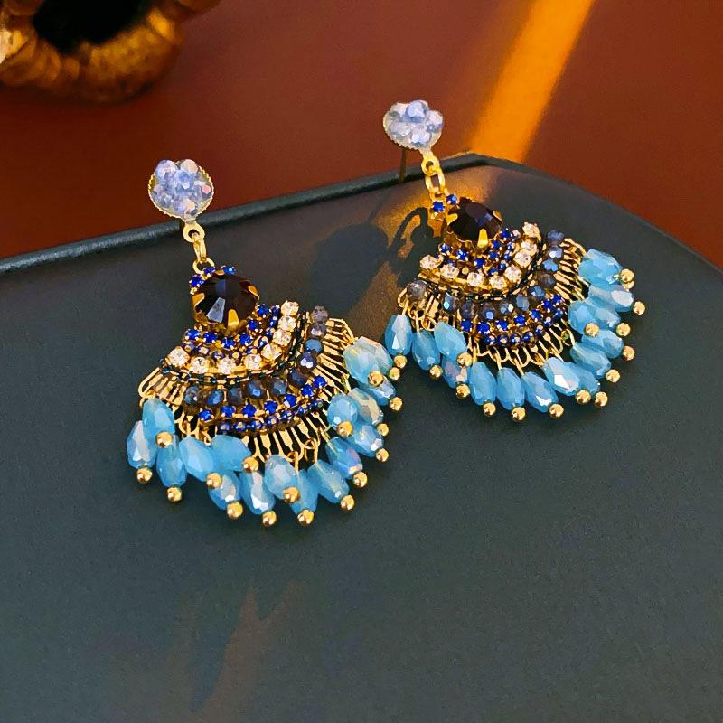 GemChic Women's New Vintage Scalloped Rhinestone Set Eardrop Earrings Ethnic Fashion Stud Earrings Birthday Christmas Jewelry Gift