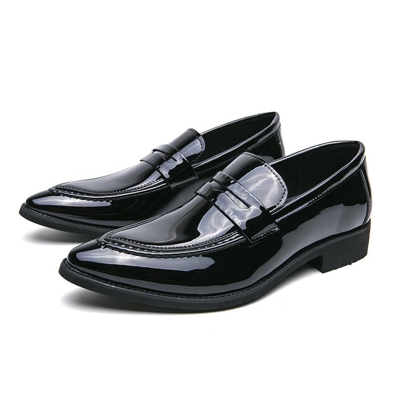 Men's Pointed Toe Leather Loafers - British Korean Style, Casual Slip-ons, Patent Leather Formal Shoes