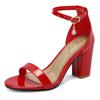 Lackleder Damen Sandalen Sommerschuhe Blockabsatz Peeptoe Pantoletten Knöchelriemen Schwarz Rot Party Tanz Hochzeitsschuhe Weiblich