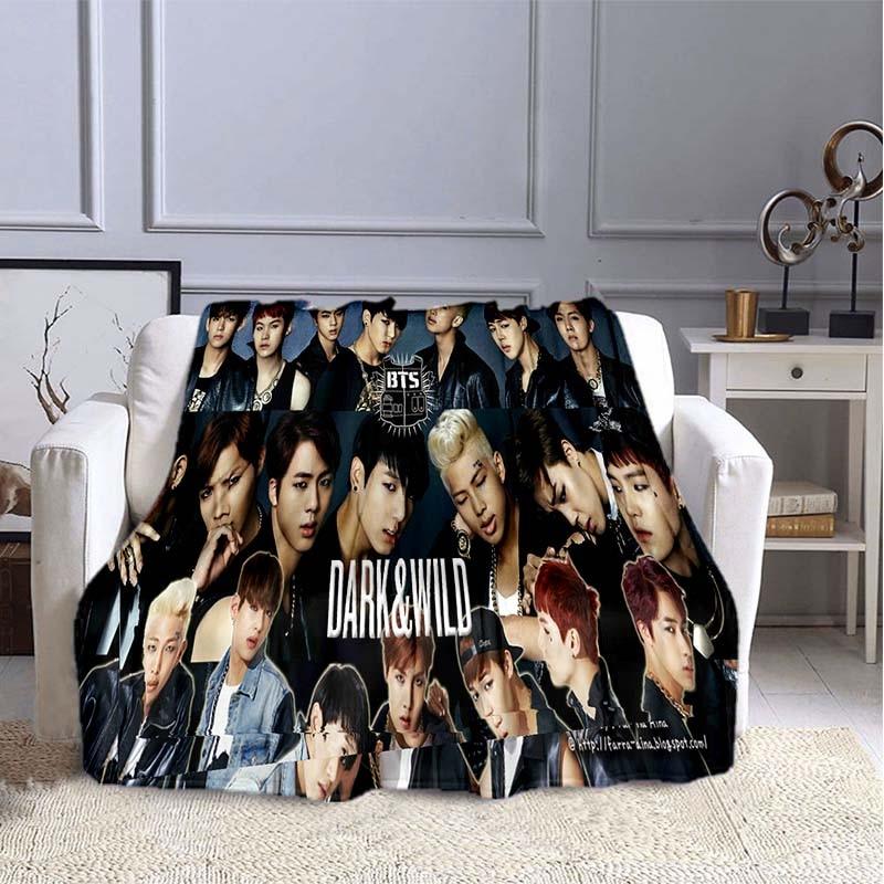 BTS Kpop Deken Plaid Kpop Cadeau Flanellen Deken voor Tienermeisjes Volwassenen Warm Pluche Plaid voor Bed Bank Sofa