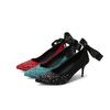 FOREADA Women Pumps Pointed Toe Thin High Heels Crystal Bow Glove Shoes Ladies Fashion Shoes Spring Autumn Red Black Green 43