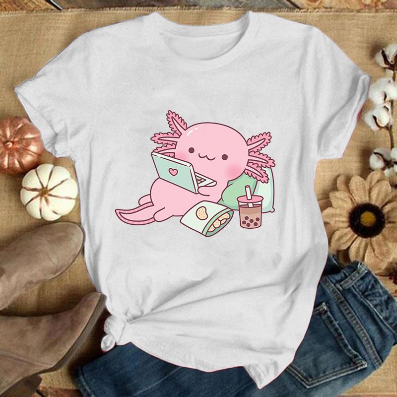 (Premium T-shirt)Hot Axolotl Printed T Shirts Casual Tops Summer Short Sleeve Harajuku T Shirts(Ship Within 24 Hours)