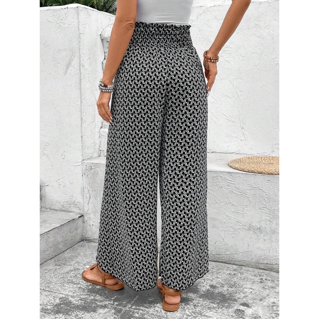 IHUASU Women's Summer Fashion with Floral Side Slit Wide Leg Culottes