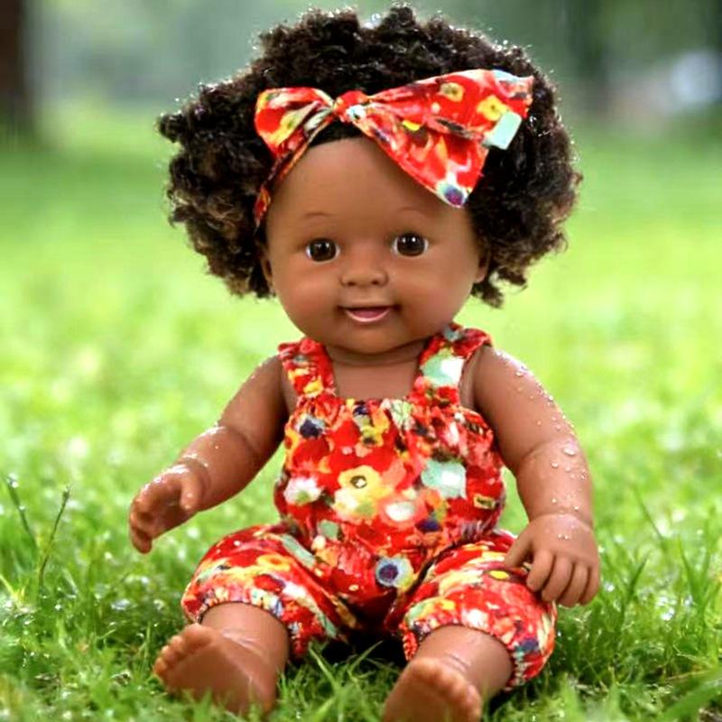 Realistic Black Doll 30cm Soft Vinyl African Girl Talking Toy with Sound Interactive Plush Gift for Kids Play