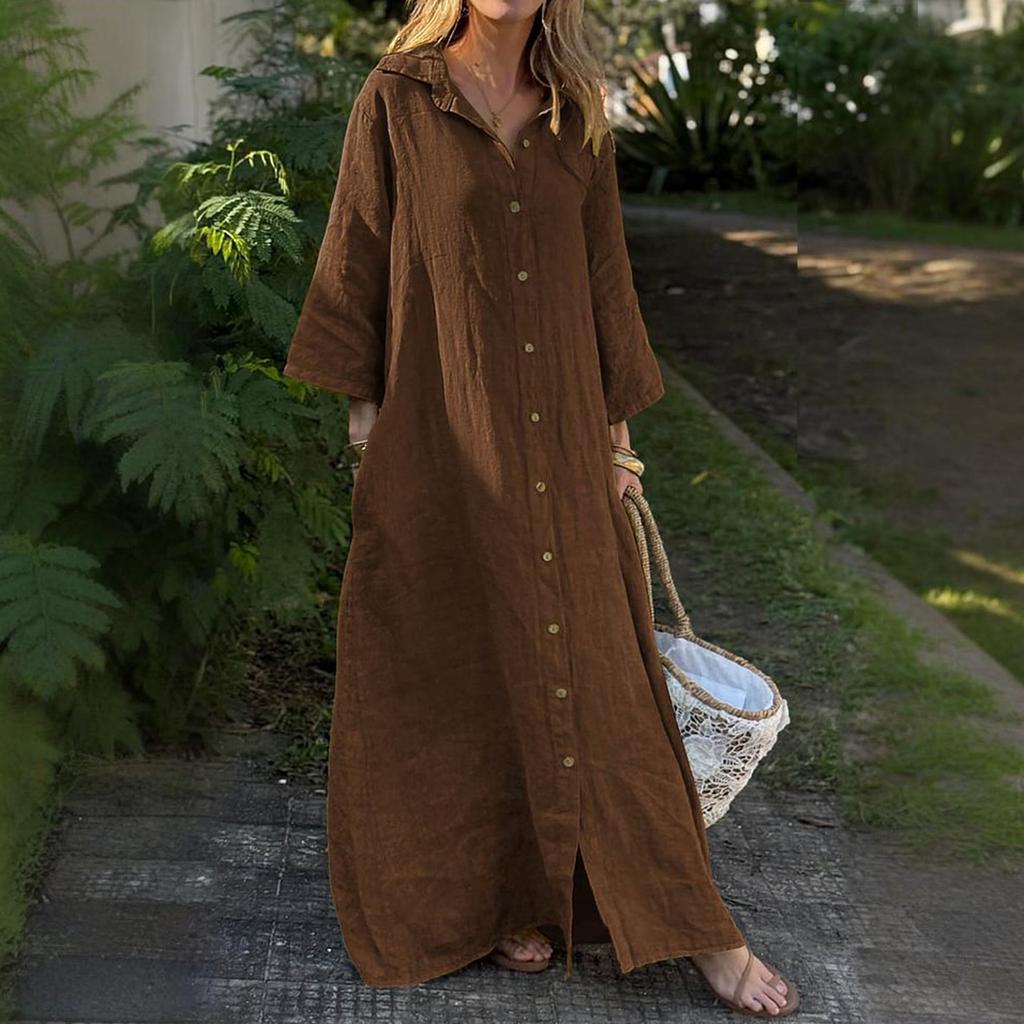 Dress For Women Spring  Long Sleeve Flowy Beach Vacation Long Shirt Dress