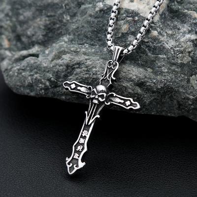 Edelstahl Mode Vintage Kreuz Anhänger Alte Persönlichkeit männer Schädel Halskette Anhänger