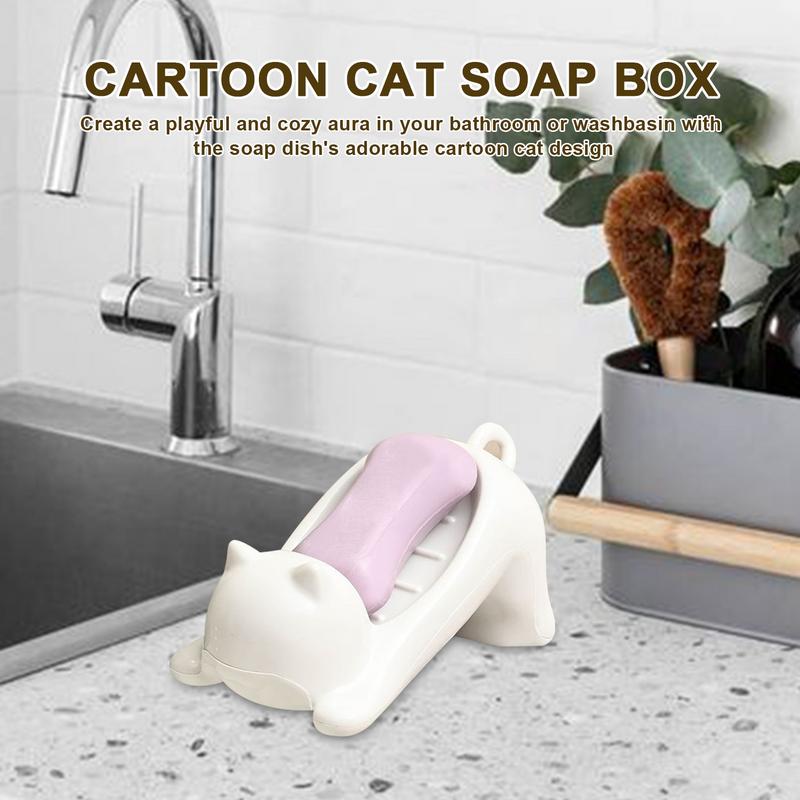 1pc Cartoon Cute Cat Plastic Soap Box ABS Creative Water Free Bathroom  Soap Storage Box Dish Case