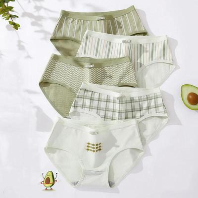 LANGSHA 5 buc. Chiloți lenjerie din bumbac Slip din bumbac fără sudură, respirabil, drăguț, imprimeu, pentru fete.