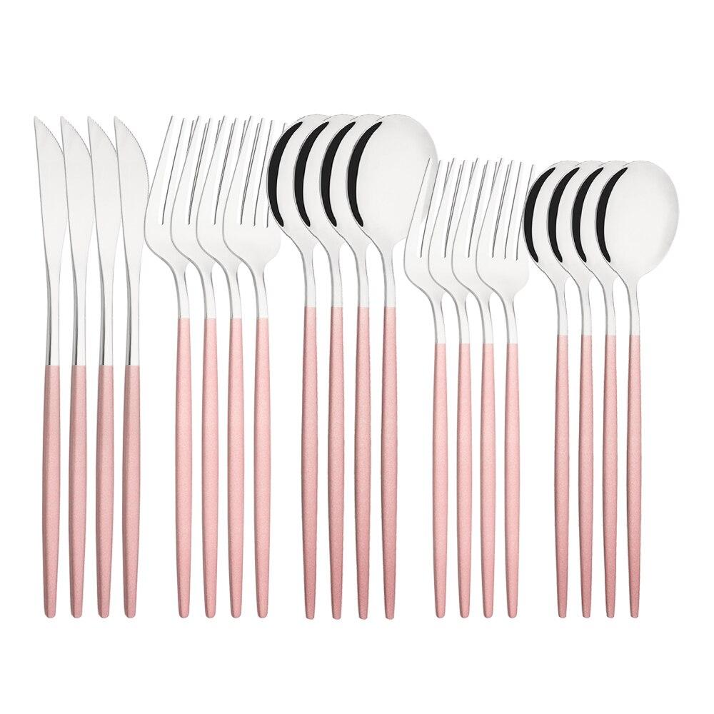 20Pcs/4Sets Stainless Steel Cutlery Tableware Mirror Polished Dinnerware Set White Gold Knife Fork Spoon Flatware Silverware Dinner Set