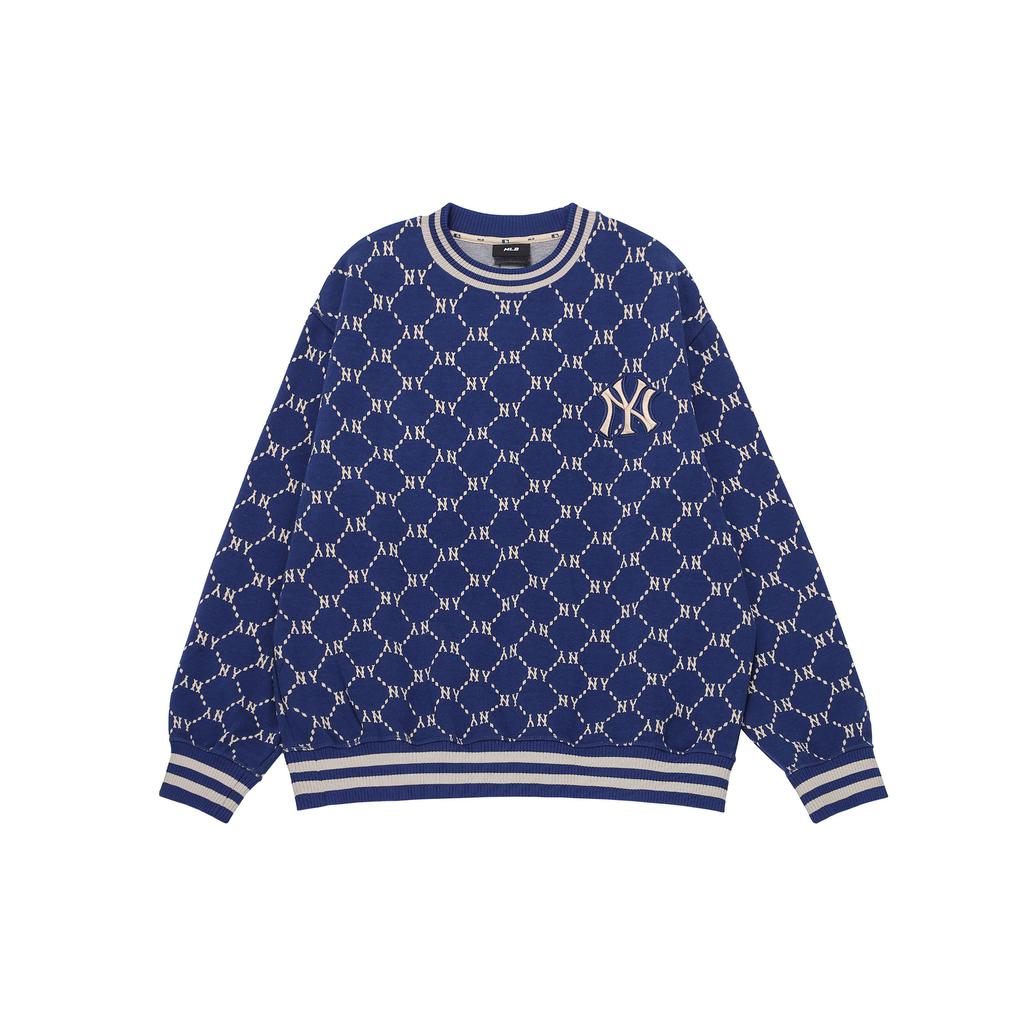 MLB FW22 New York Yankees Logo Embroidered Crewneck Loose Casual Diamond Floral Print Sweatshirt Unisex sweatshirt Navy-Blue 3AMTM0724-50NYS