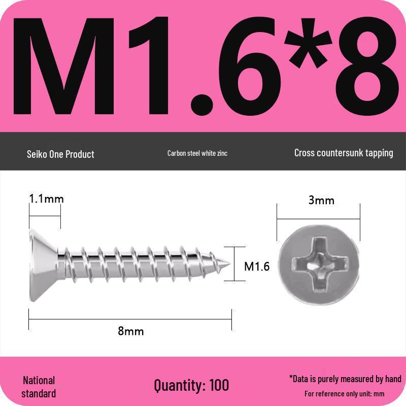 Iron Galvanized Phillips Flat Head Self-Tapping Screws - Countersunk M1 To M4