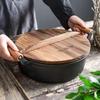 UOSU Deep Cast Iron Frying Pan with Beechwood Handle and Glass Lid