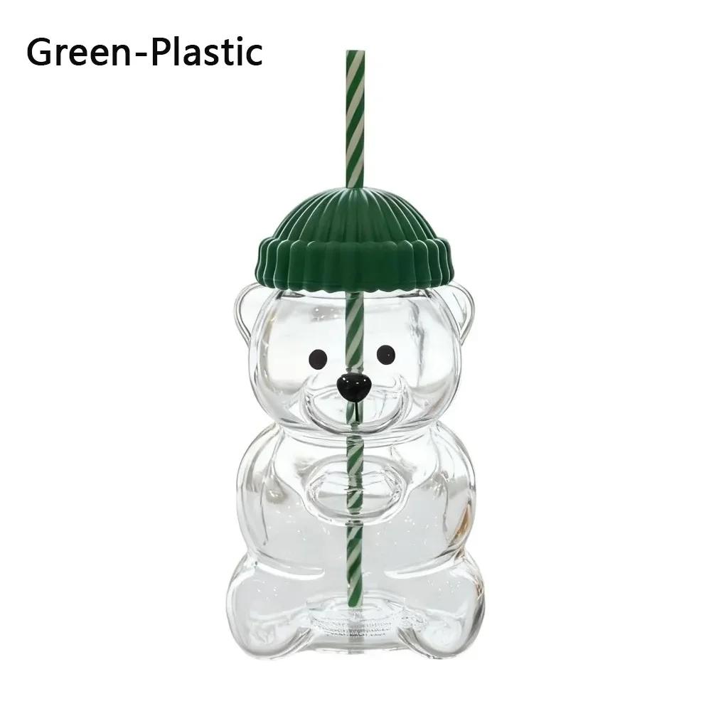 Cute 2025 Bear Glass Cup Transparent with Lid Teddy Bear Glass Cup Large Capacity Bear Straw Cup Home Bar