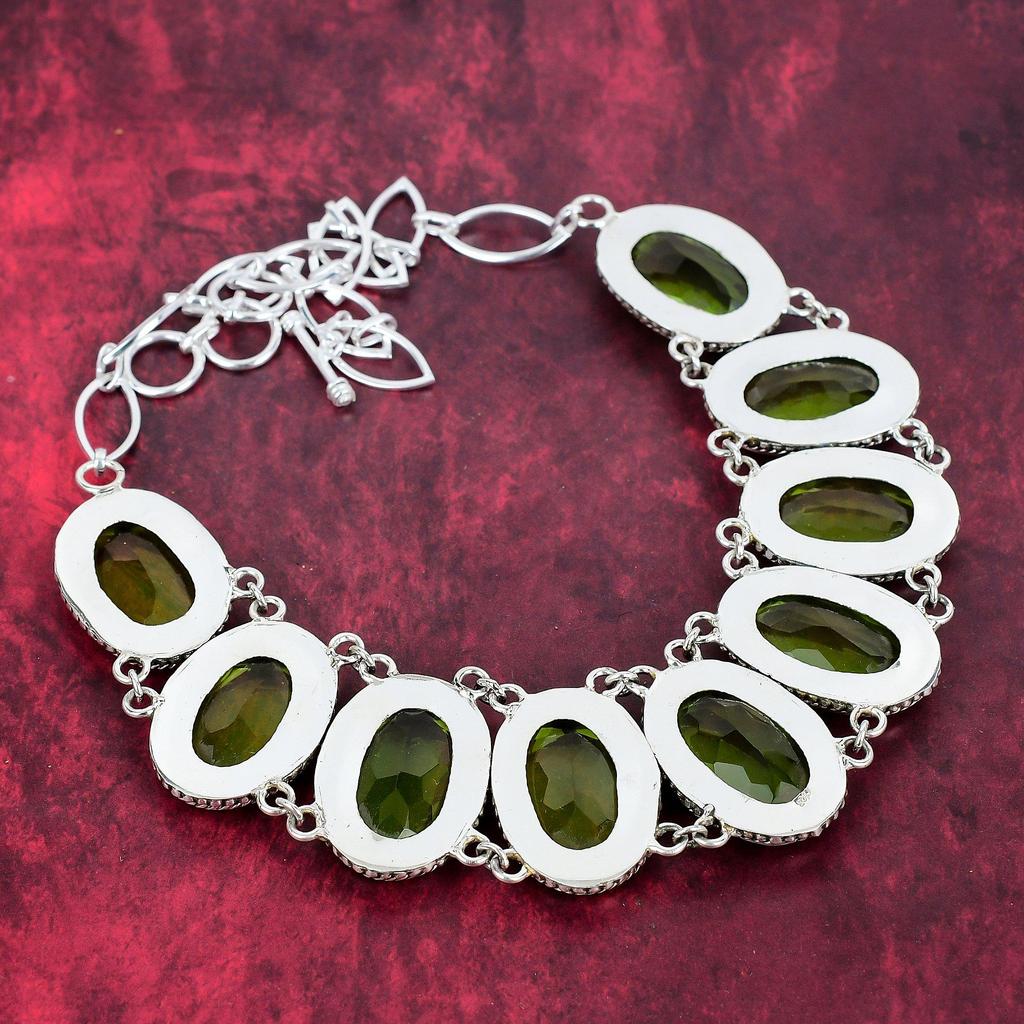 Set de bijuterii din argint solid 925 Peridot, set de colier și brățări lucrate manual pentru femei, bijuterii frumoase cu pietre prețioase reglabile