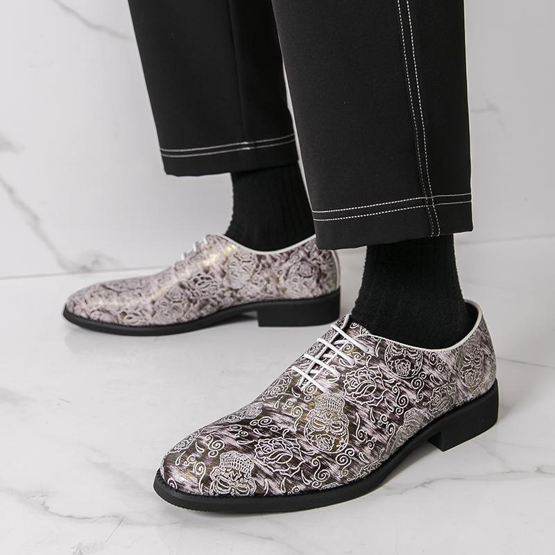 Men Derbys Oxford Skull Print Personality Nightclub Leather Shoes Men's Tuxedo Wedding Blazers Saddle Dance Shoes Plus Size