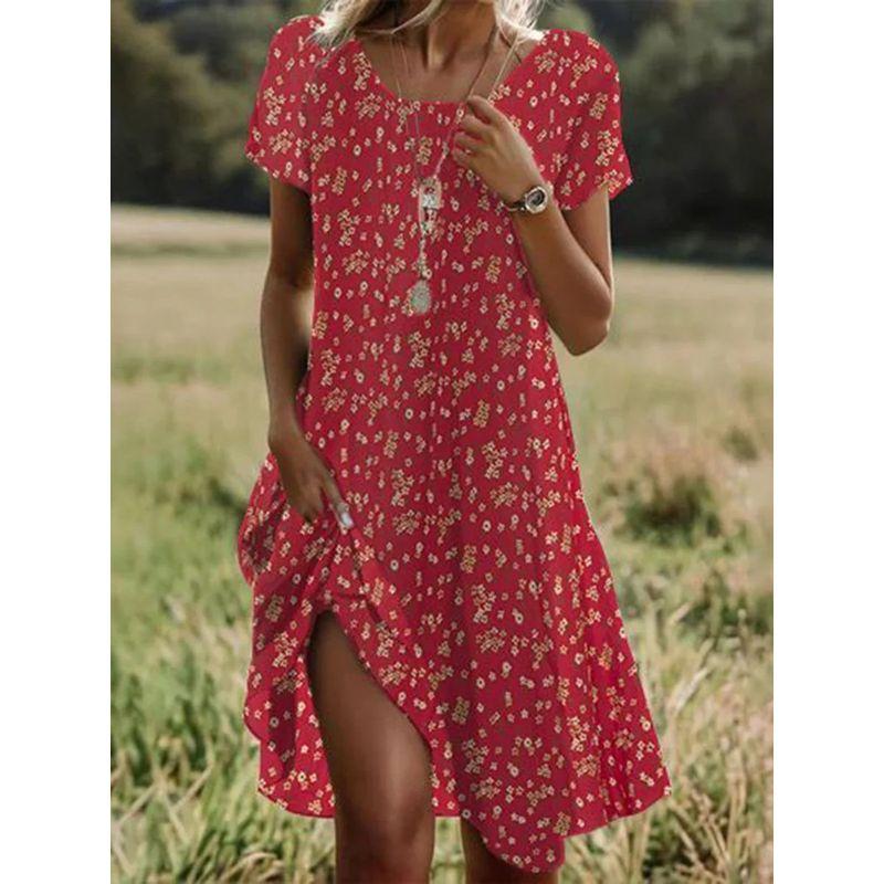 Casual Printed Round Neck Neck Loose Dress Casual Print Round Neck Loose Dress