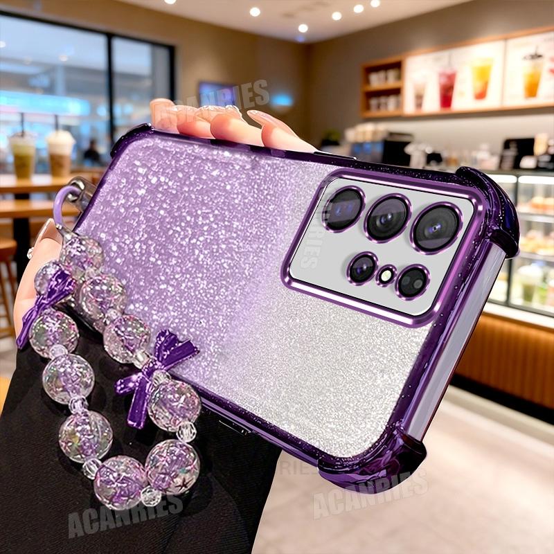 S25ultra Luxury Star Lanyard Plating Glitter Shockproof Silicone Case On For Samsung Galaxy S25 S24 S23 Ultra Plus Fe Back Cover