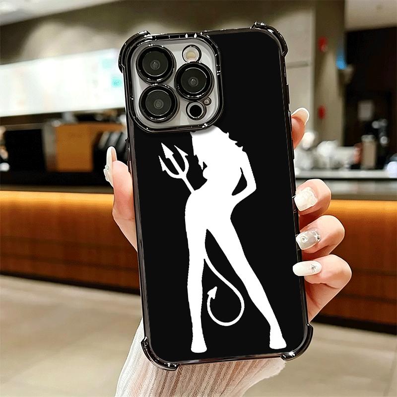 Coque de téléphone avec silhouette de fille diable, placage cool, pour iPhone 16 17 Pro Max Air 16E 14 15 Plus 12 13 Mini, housse anti-chute avec airbag