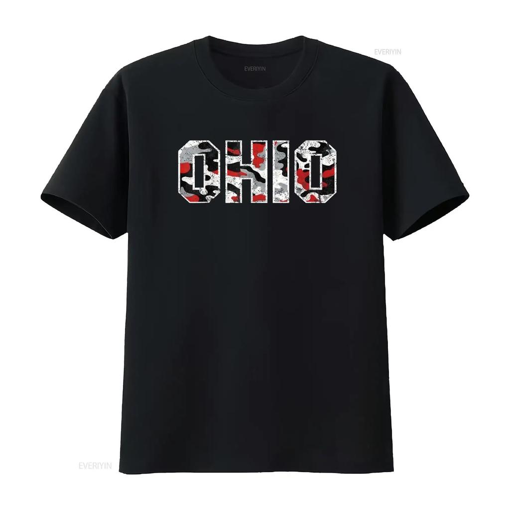 State Of Ohio Ohioan Trendy Distressed Camo Designs T Shirt Vintage Washed Stretched Streetwear Breathable Fashion