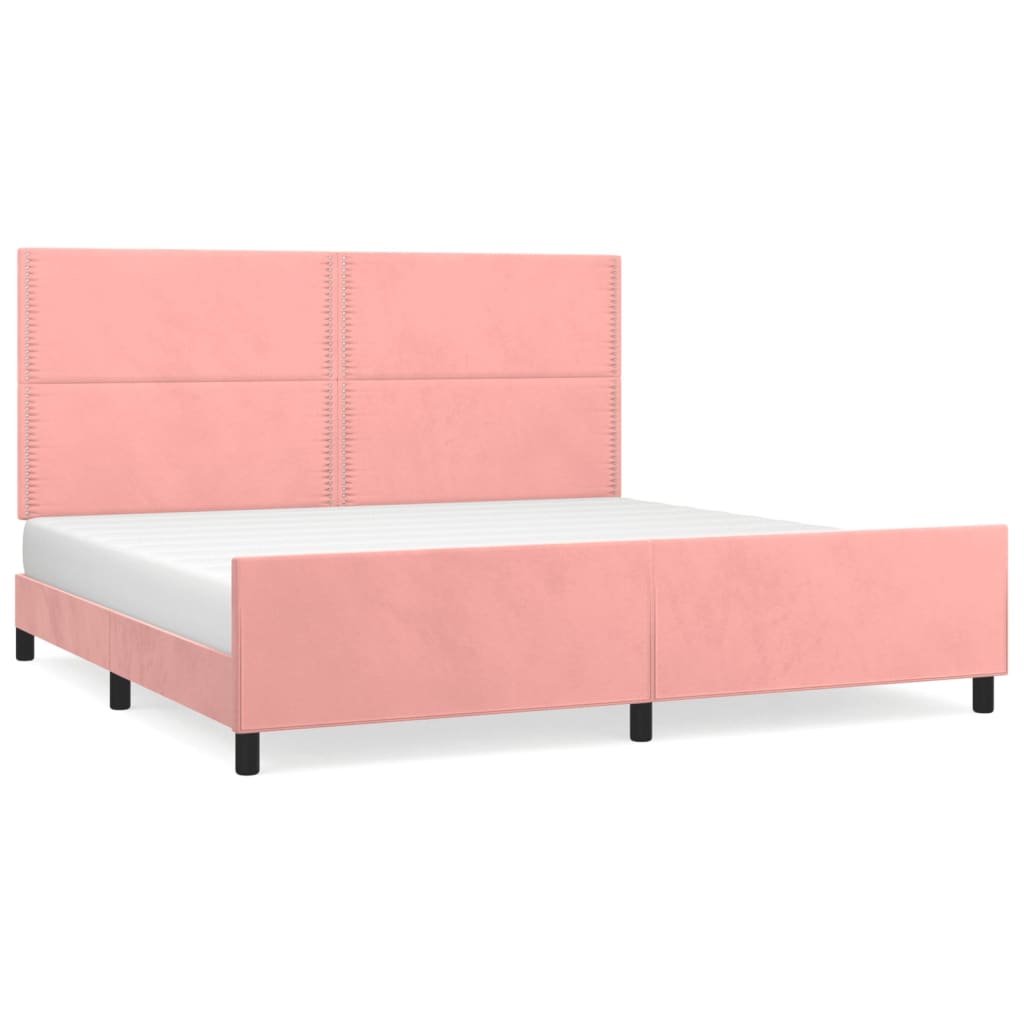 Pink Velvet Bed Frame with Adjustable Headboard 200x200 cm