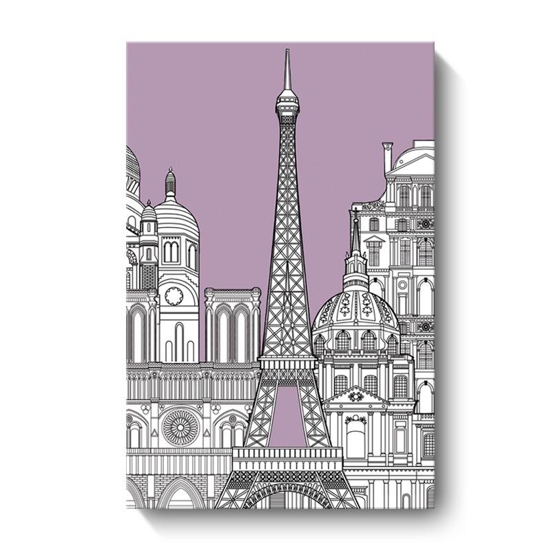 European Style Simple Decorative Canvas Painting Lines Cartoon Building Hotel Apartment Living Room Hanging Painting Wall Art