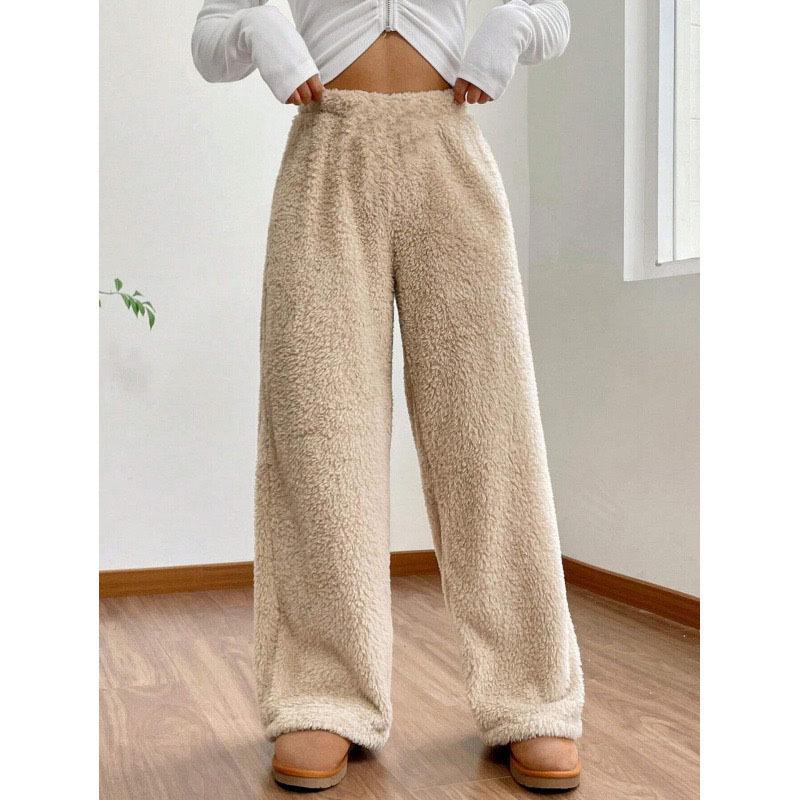 Women's Autumn & Winter Plush Sweatshirt and Loose Casual Pants Set - Solid Color, Warm, and Comfortable Fashion.