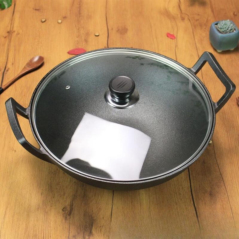 Zhi Shi Cast Iron Wok with Glass Lid