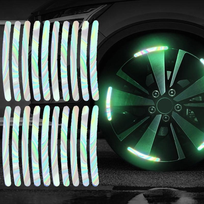 

20 шт., светоотражающая наклейка на ступицу колеса автомобиля, обод шины, светоотражающие полосы, светящиеся для ночного вождения, наклейка на колесо автомобиля, велосипеда, мотоцикла