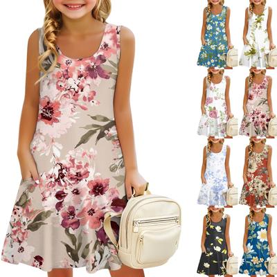 Children's Sleeveless U-neck Summer A-line Floral Casual Holiday Dress
