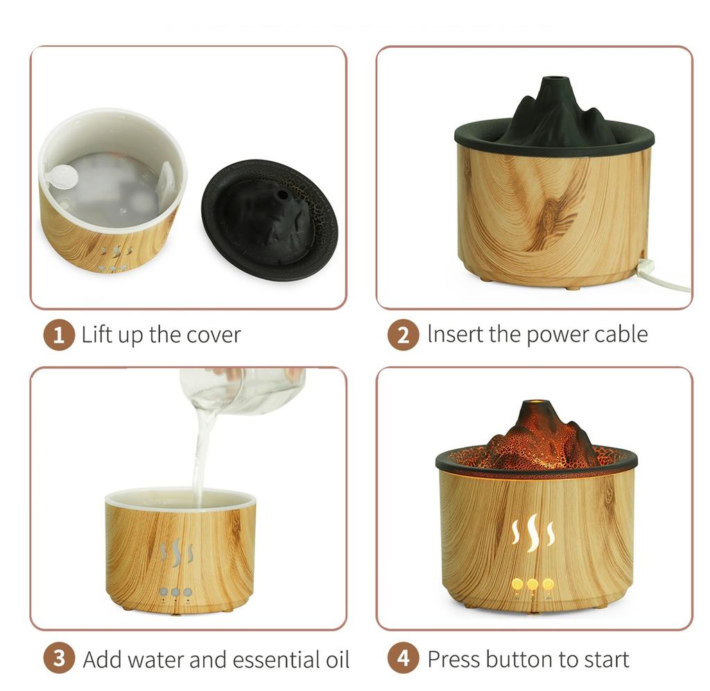 Xiaomi Volcano Aroma Diffuser 400ml Air Humidifier with Remote Control Creative Hollow K6 Lava Crack Flame Lamp Essential Oil Diffuser