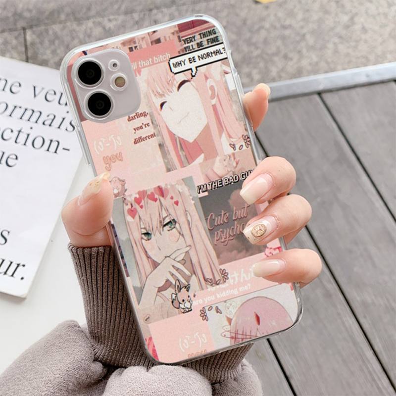 YNDFCNB Zero Two Darling In the FranXX Anime Hard Phone Case for Iphone 13 11 12 Pro XS MAX 8 7 6 6S Plus X 5S SE 2020 XR Fundas