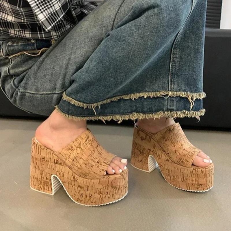 Fashion Chunky Women's Shoes 2025 Summer Platform Peep Toe Women Slippers Super High Heels Female Fashion Sandals New Casual Pumps Shoes