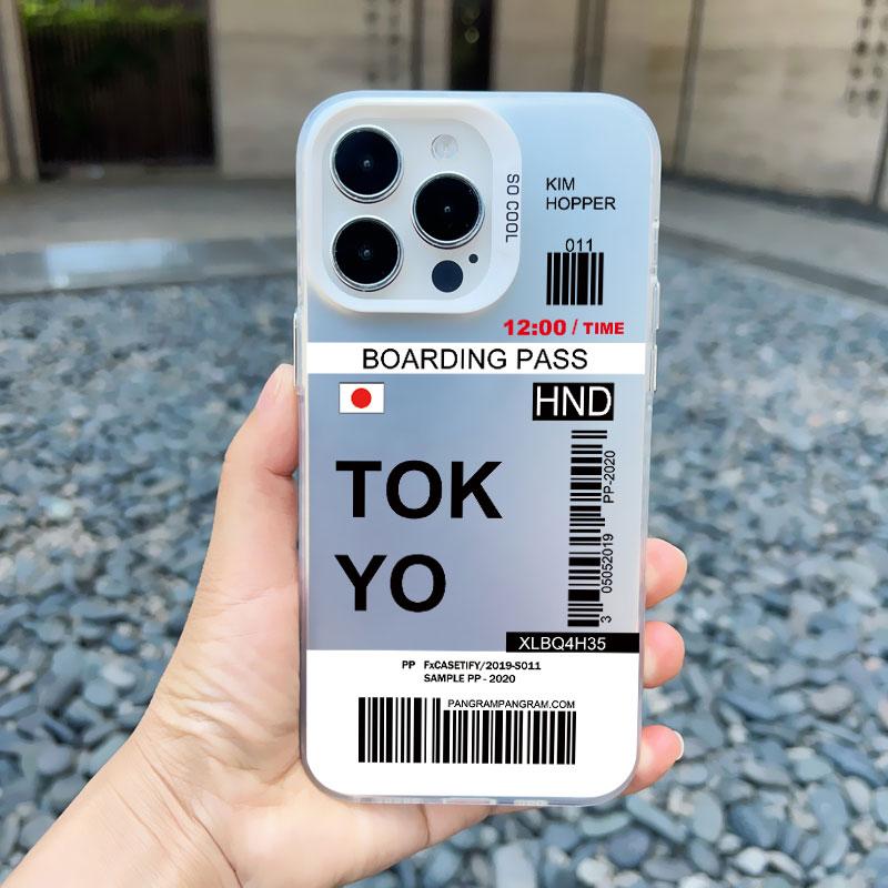 INS Fashion Design New York Seoul Tokyo Boarding Pass Ticket Phone Case for Iphone 15 13 12 14 Pro Max 11 Matte Laser Back Cover