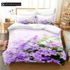 Lila Blumen Königin Bettwäsche Set Für Schlafzimmer Weich Modern Bettüberwürfe Bequem Kinder Bettbezug Steppdeckenbezug Und Kissenbezug